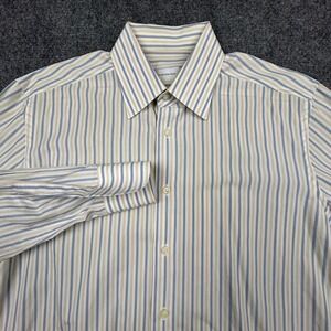 Ermenegildo Zegna Button Up Shirt Men 42/16.5 Blue Yellow Striped Regular Luxury